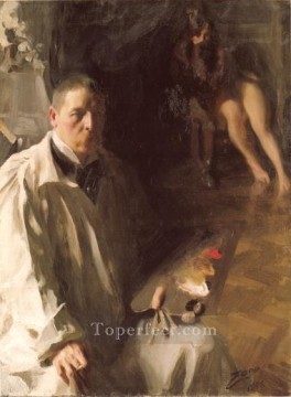  Model Painting - Self portrait with a model foremost Sweden Anders Zorn
